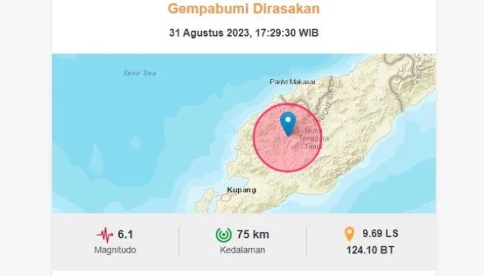 Gempa Magnitudo 6 Guncang Laut NTT, Dirasakan dari Atambua hingga Kupang dan Timor Leste