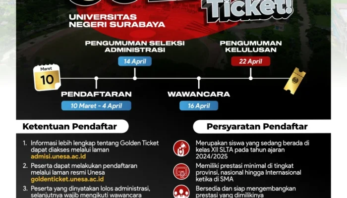 Golden Ticket Unesa 2026 Buka Peluang Gratis SPI, UKT, dan Inklusi Disabilitas di UTBK