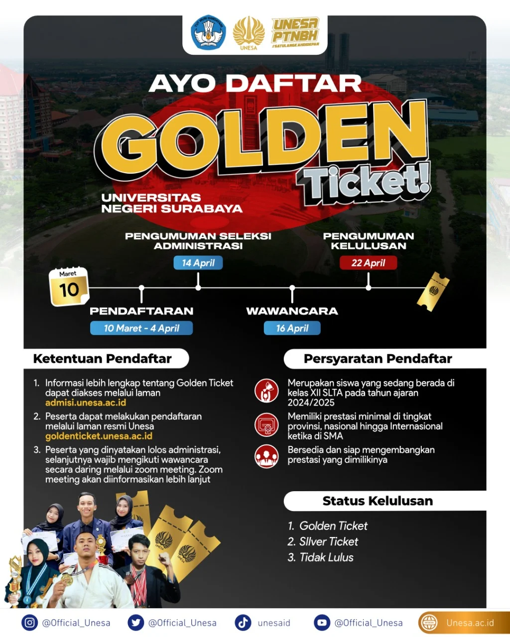 Golden Ticket Unesa 2026 Buka Peluang Gratis SPI, UKT, dan Inklusi Disabilitas di UTBK
