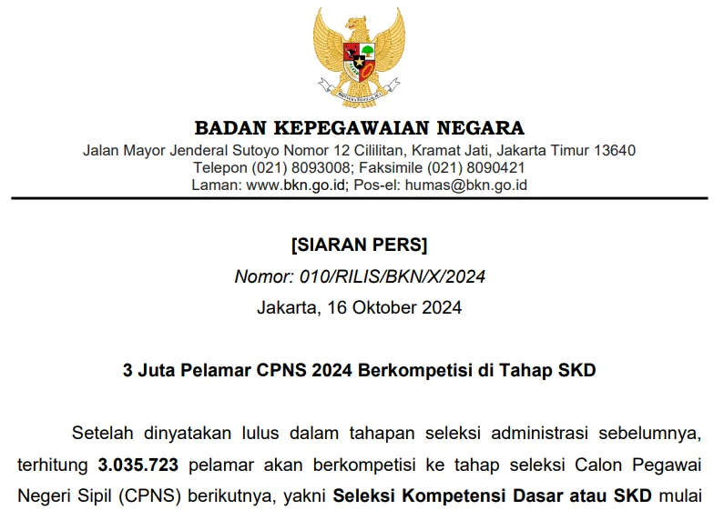 Badan Kepegawaian Negara: Seleksi CPNS 2024 dan Tunjangan Kinerja Tertinggi