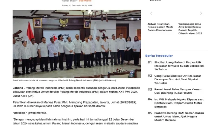 JK Lantik Dewan Kehormatan dan Pengurus Pusat PMI Periode 2024-2029