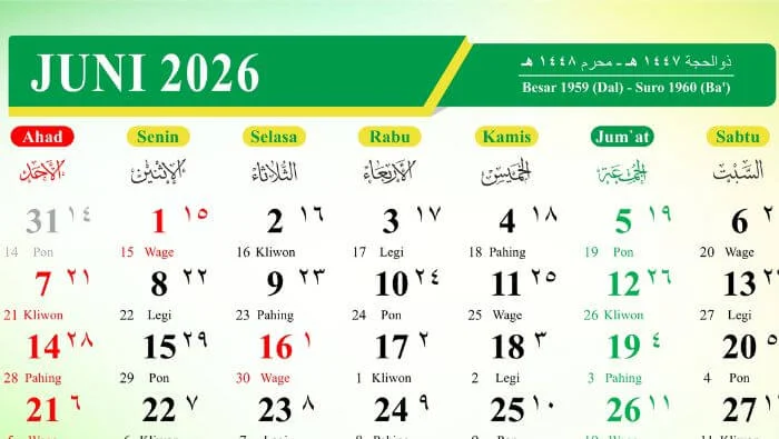 Mengenal Kalender Jawa Bulan Juni 2026: Weton, Neptu, dan Hari Baik