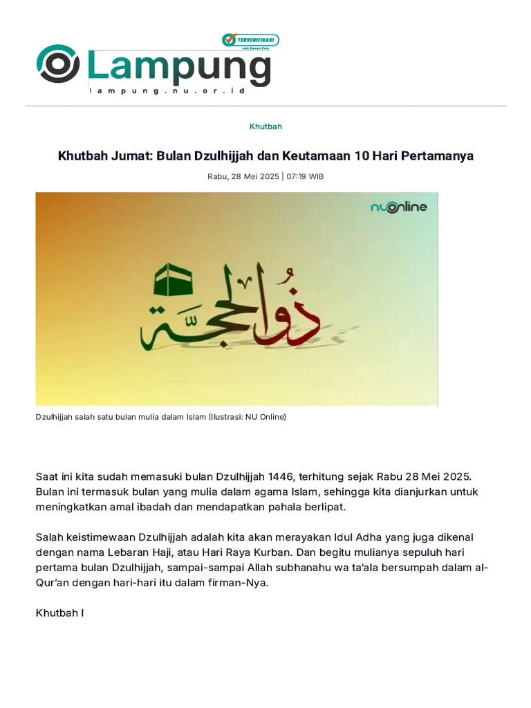 Mengenal Khutbah Jumat Bulan Dzulhijjah dan Jadwal Wukuf Arafah 2026