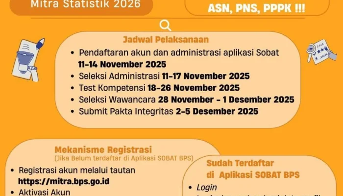 Rekrutmen Mitra Statistik BPS 2026 Dibuka: Ini Cara Daftar dan Syaratnya