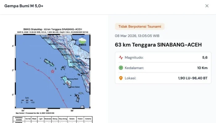 Gempa M5,5 Guncang Aceh, BMKG Pastikan Tidak Berpotensi Tsunami