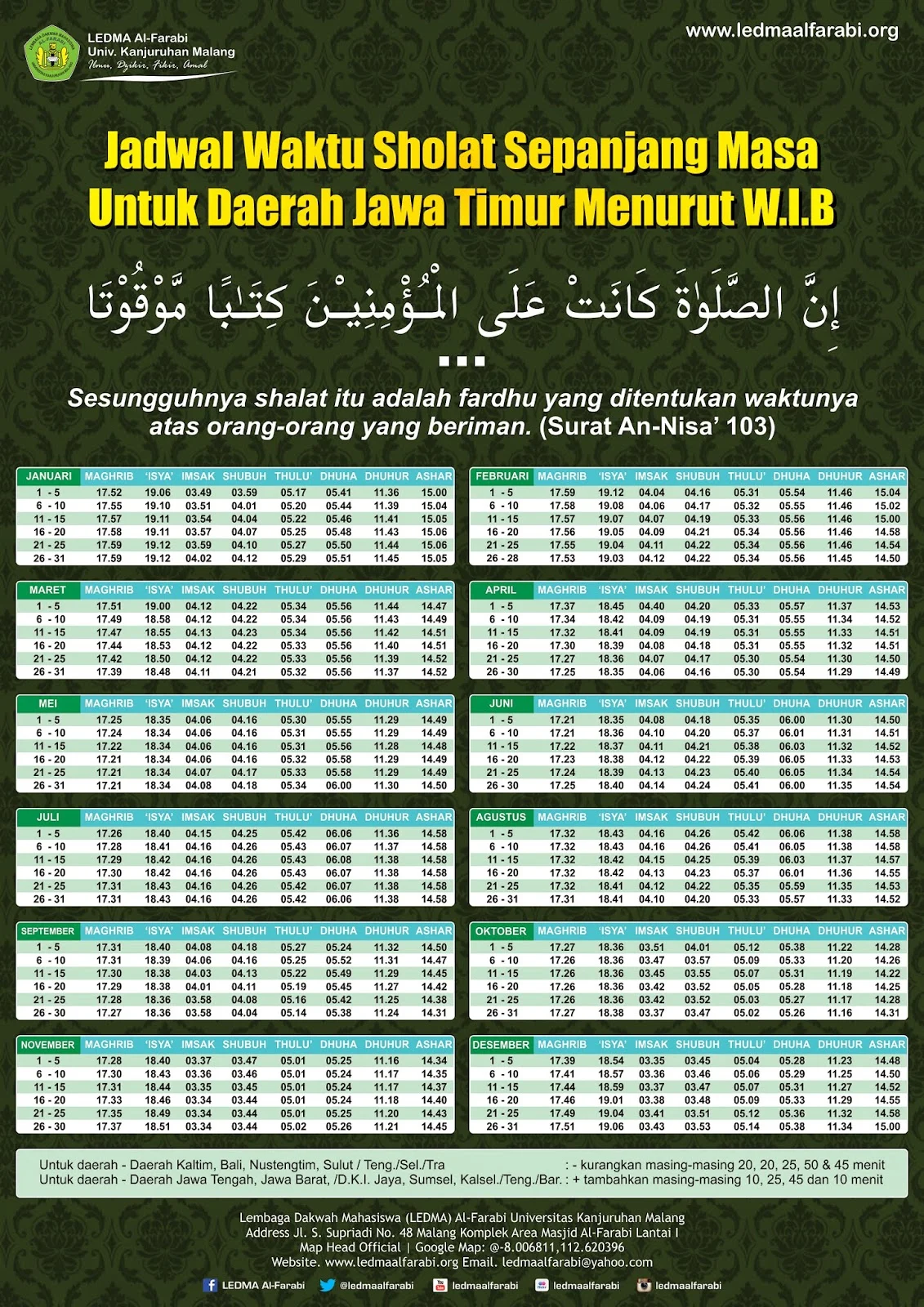 Jadwal Sholat Terbaru untuk Wilayah Purwakarta, Surabaya, dan Palembang