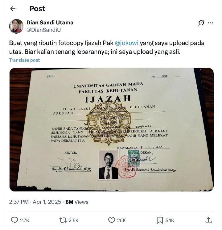 Kasus Ijazah Jokowi: Dian Sandi Utama dan Mulyono Jadi Sorotan, Roy Suryo Gugat Penetapan Tersangka