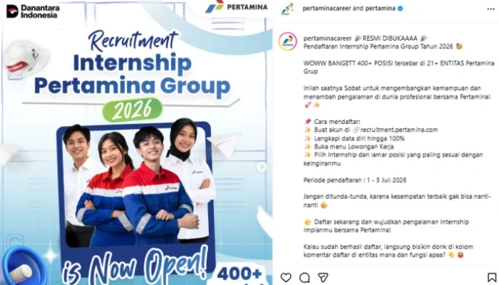 Pertamina Group Buka Lowongan Magang untuk 400 Posisi di 21 Entitas Bisnis