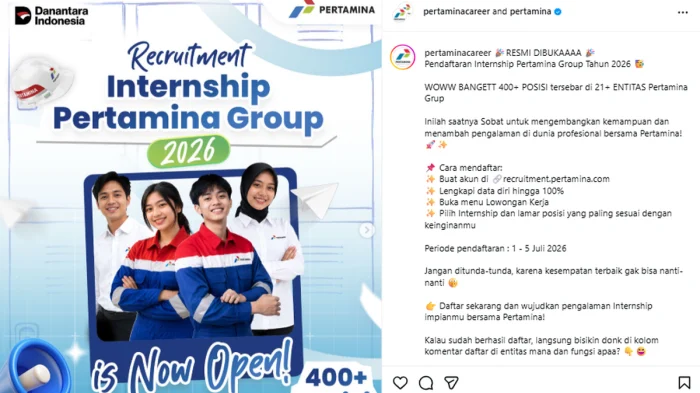 Pertamina Group Buka Lowongan Magang untuk 400 Posisi di 21 Entitas Bisnis