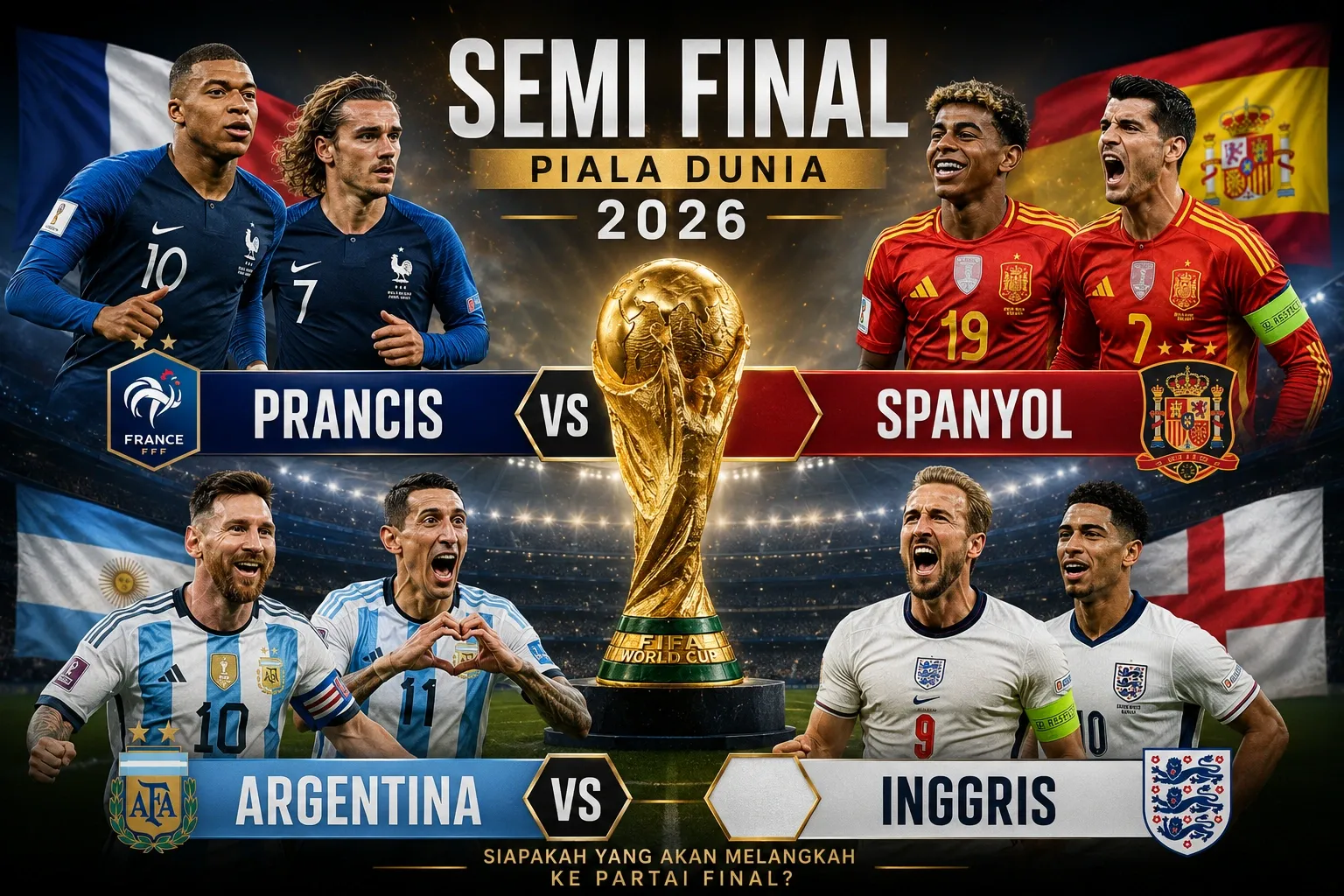 Pertandingan Sengit di Semifinal Piala Dunia 2026: Prancis vs Spanyol dan Inggris vs Argentina