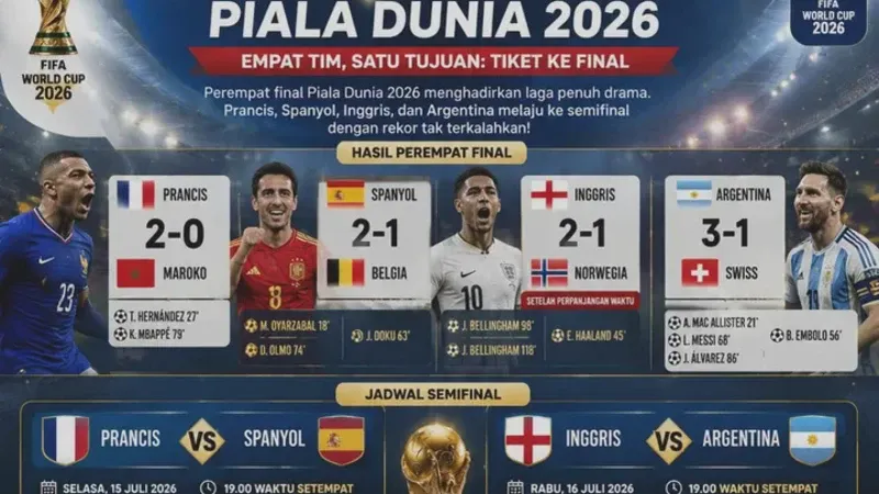 Piala Dunia 2026: Prancis vs Spanyol dan Inggris vs Argentina, Siapa yang Akan Muncul di Final?