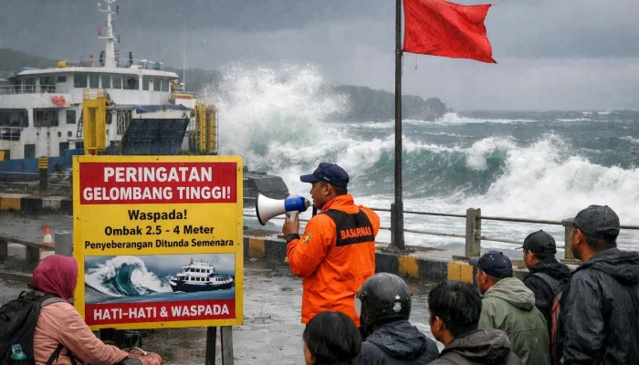 Gelombang Tinggi Mengganggu Aktivitas Penyeberangan dan Nelayan di Selat Bali