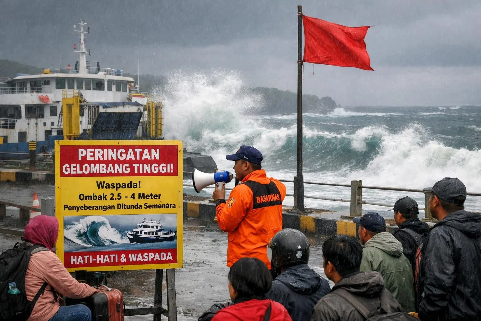 Gelombang Tinggi Mengganggu Aktivitas Penyeberangan dan Nelayan di Selat Bali